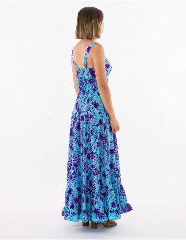 Vestido largo poliester tirantes anchos estampado aster dorado