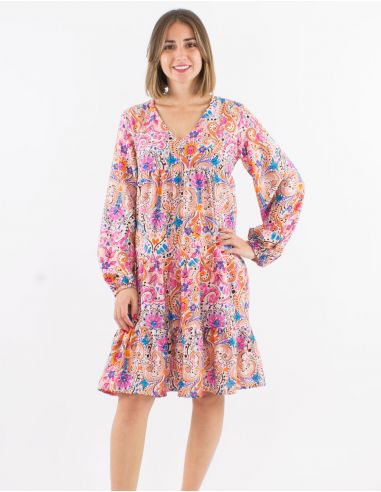 Vestido poliester mangas largas estampado acuarela