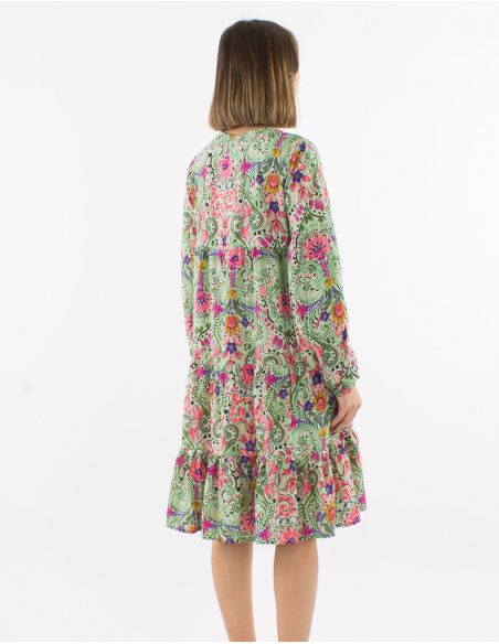 Vestido poliester mangas largas estampado acuarela