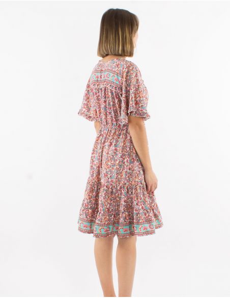 Vestido poliester con volantes mangas cortas estampado floral