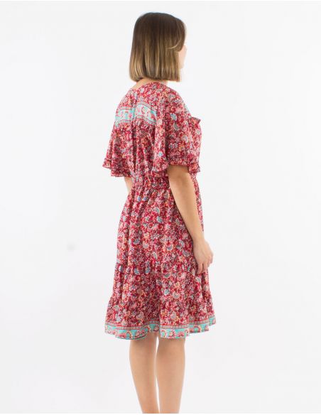 Vestido poliester con volantes mangas cortas estampado floral
