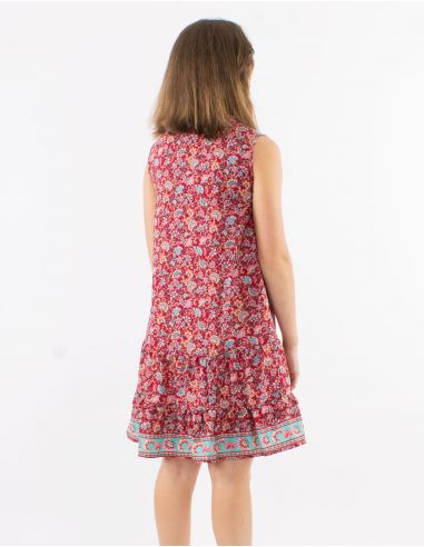Vestido poliester bolsillos pecho sin mangas estampado floral