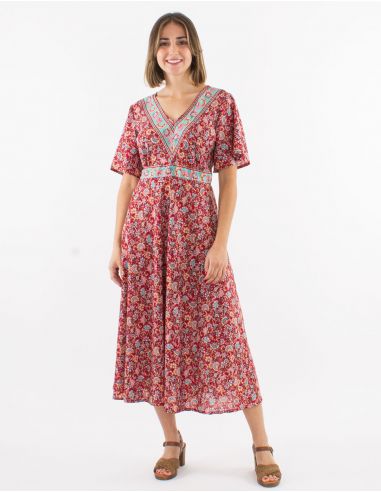 Vestido poliester mangas cortas estampado floral