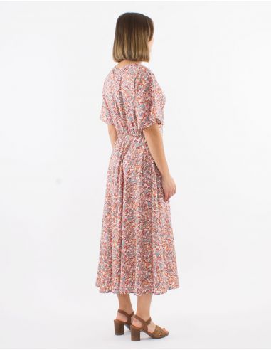 Vestido poliester mangas cortas estampado floral