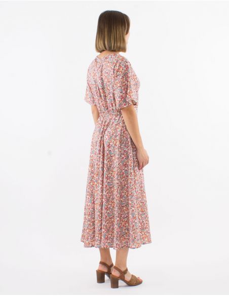 Vestido poliester mangas cortas estampado floral