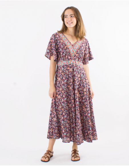 Vestido poliester mangas cortas estampado floral