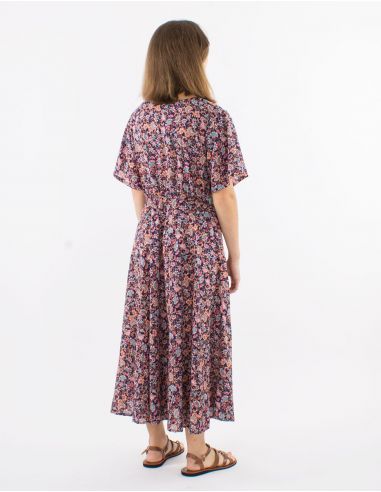 Vestido poliester mangas cortas estampado floral