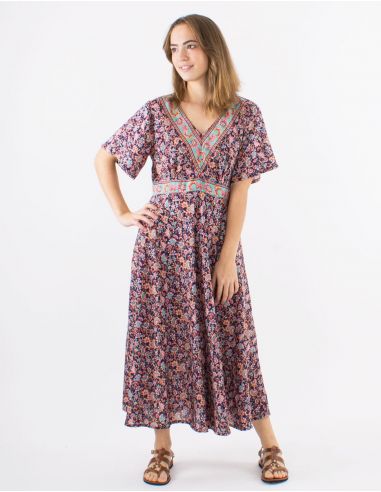 Vestido poliester mangas cortas estampado floral
