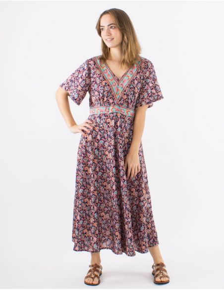 Vestido poliester mangas cortas estampado floral