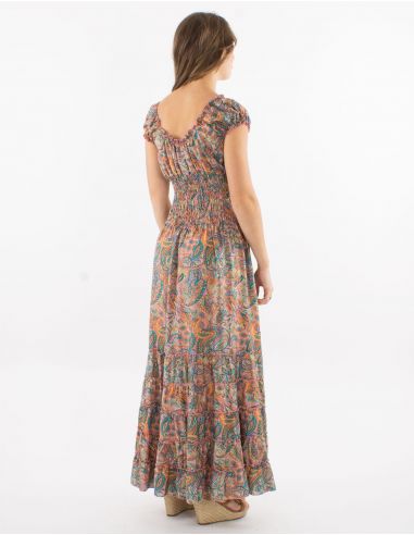 Vestido largo poliester talla elastica estampado road dorado