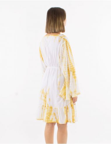 Vestido algodon tie and dye doblado con perlas mangas largas