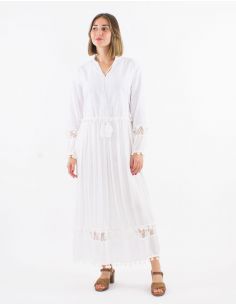 Vestido largo viscosa mangas largas con pompones 2