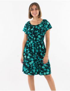 Vestido viscosa mangas cortas estampado indio