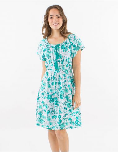 Vestido viscosa mangas cortas estampado indio