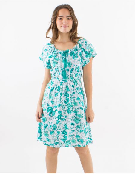 Vestido viscosa mangas cortas estampado indio