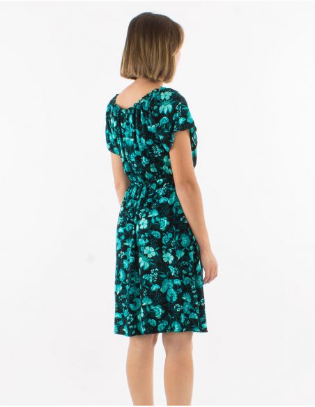 Vestido viscosa mangas cortas estampado indio