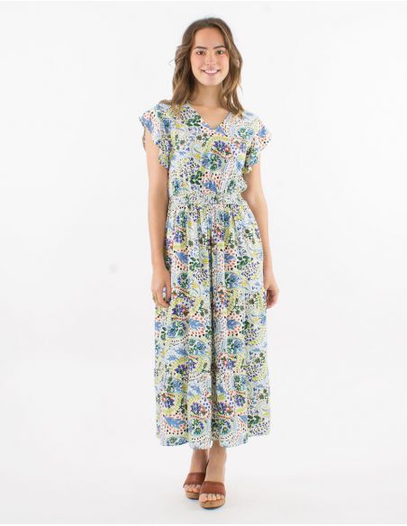 Vestido largo viscosa talla smockee mangas cortas estampado estambul