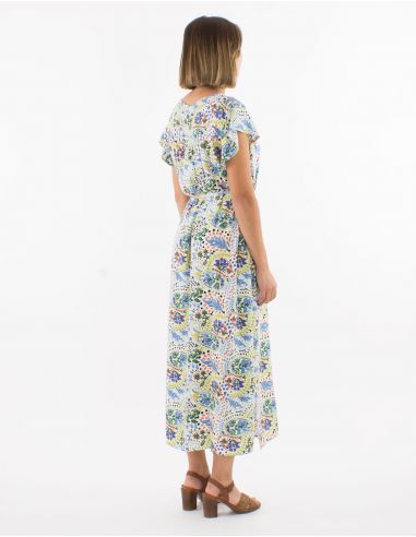 Vestido largo viscosa mangas cortas estampado estambul