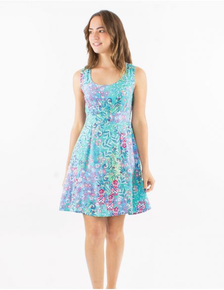 Vestido viscosa sin mangas estampado influencia