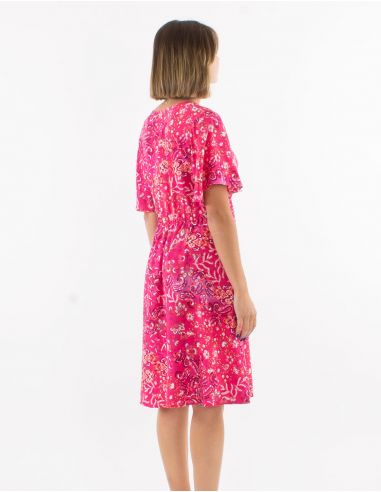 Vestido viscosa mangas cortas estampado influencia