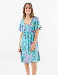 Vestido viscosa mangas cortas estampado influencia 2