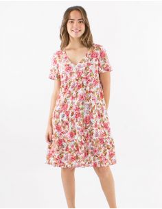 Vestido viscosa con volantes cuello v mangas cortas estampado agra 2