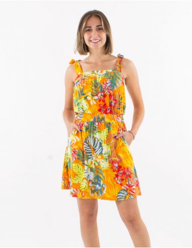 Vestido malla 96% poliester 4% elastano tirantes estampado jungla