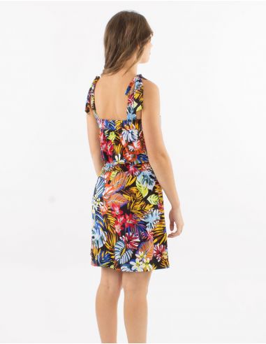 Vestido malla 96% poliester 4% elastano tirantes estampado jungla