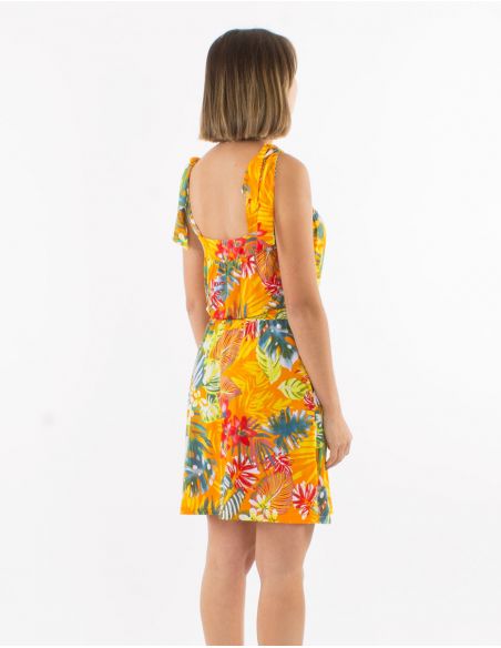 Vestido malla 96% poliester 4% elastano tirantes estampado jungla