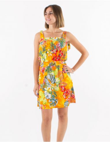 Vestido malla 96% poliester 4% elastano tirantes estampado jungla