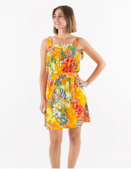 Vestido malla 96% poliester 4% elastano tirantes estampado jungla