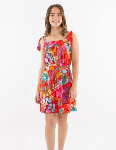 Vestido malla 96% poliester 4% elastano tirantes estampado jungla