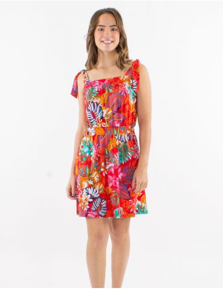 Vestido malla 96% poliester 4% elastano tirantes estampado jungla