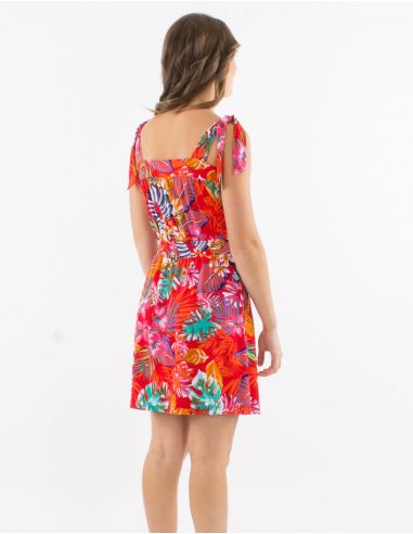 Vestido malla 96% poliester 4% elastano tirantes estampado jungla