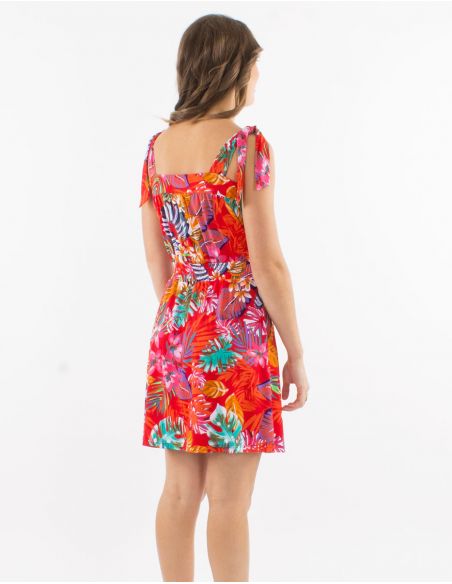 Vestido malla 96% poliester 4% elastano tirantes estampado jungla