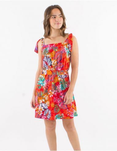 Vestido malla 96% poliester 4% elastano tirantes estampado jungla