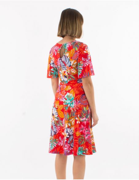 Vestido malla 96% poliester 4% elastano cuello v mangas cortas estampado jungla