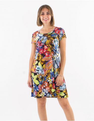 Vestido malla 96% poliester 4% elastano cuello redondo mangas cortas estampado jungla