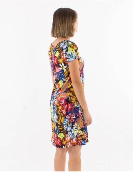Vestido malla 96% poliester 4% elastano cuello redondo mangas cortas estampado jungla