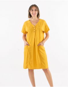 Vestido 54% lino 46% viscosa con bolsillos mangas cortas 2