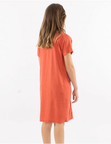 Vestido 54% lino 46% viscosa con bolsillos mangas cortas