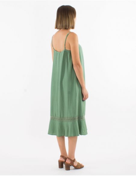 Vestido 54% lino 46% viscosa tirantescon cinta algodon bordada