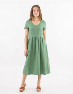 Vestido midi 54% lino 46% viscosa cuello v mangas cortas 2