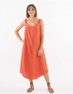 Vestido largo 54% lino 46% viscosa tirantes anchos en malla