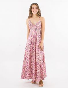 Vestido largo poliester espalda descubierta sari estampado 2