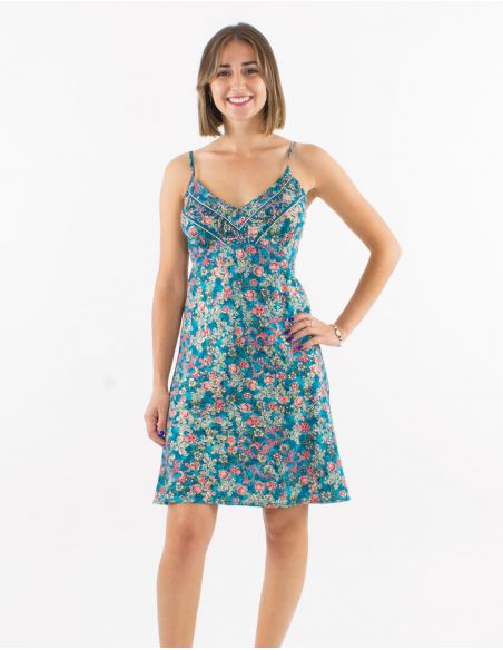 Vestido corto poliester tirantes sari estampado