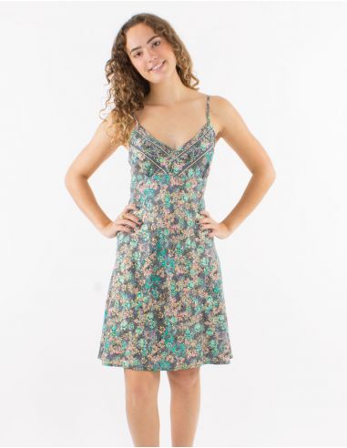 Vestido corto poliester tirantes sari estampado