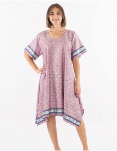 Vestido poliester mangas cortas sari estampado