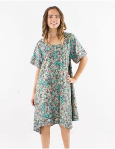 Vestido poliester mangas cortas sari estampado 2