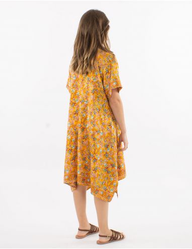 Vestido poliester mangas cortas sari estampado